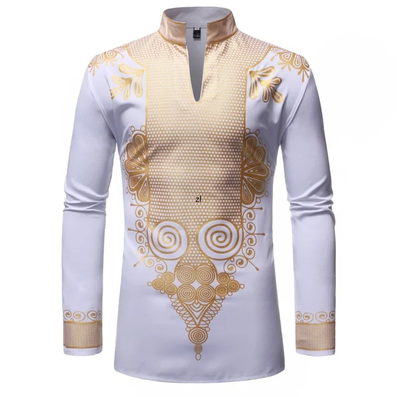 

Black African Dashiki Print Shirt Men 2022 Fashion Hip Hop Streetwear Afrian Clothes Men Slim Fit Long Sleeve Shirt Male Chemise