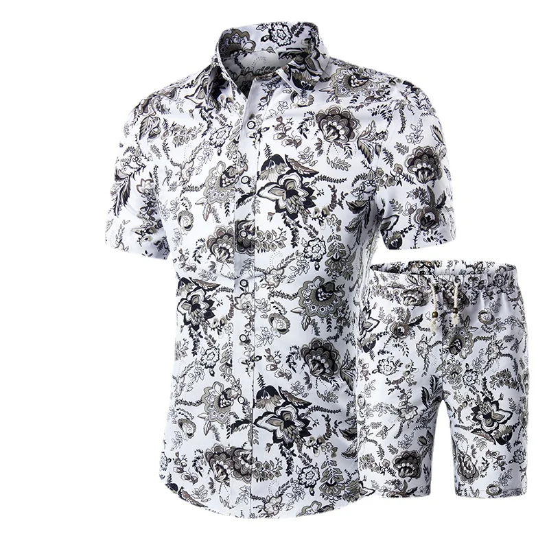 Shirt+Shorts 2022 Men's Summer High Quality Casual Short Sleeve Suits/Male Slim Fit Printing Short Sleeve Shirt Beach shorts 5XL