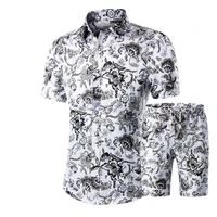 shirtshorts 2022 mens summer high quality casual short sleeve suitsmale slim fit printing short sleeve shirt beach shorts 5xl