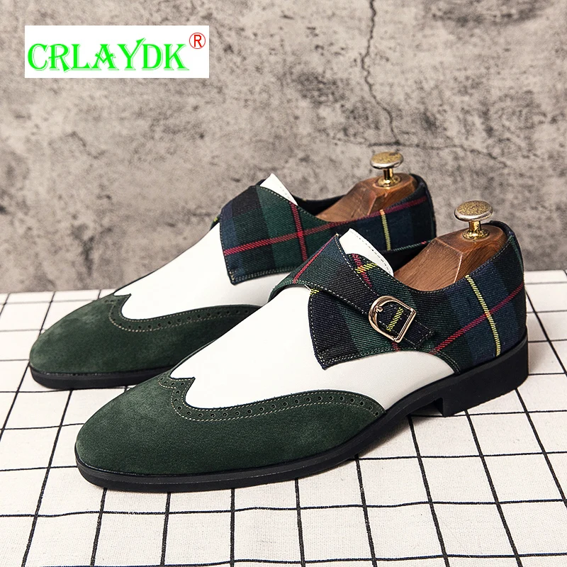 

CRLAYDK Luxury Fashion Men Business Oxford Party Shoes Formal Wedding Loafers Slip on Patchwork Brogue Pointed Office Moccasins