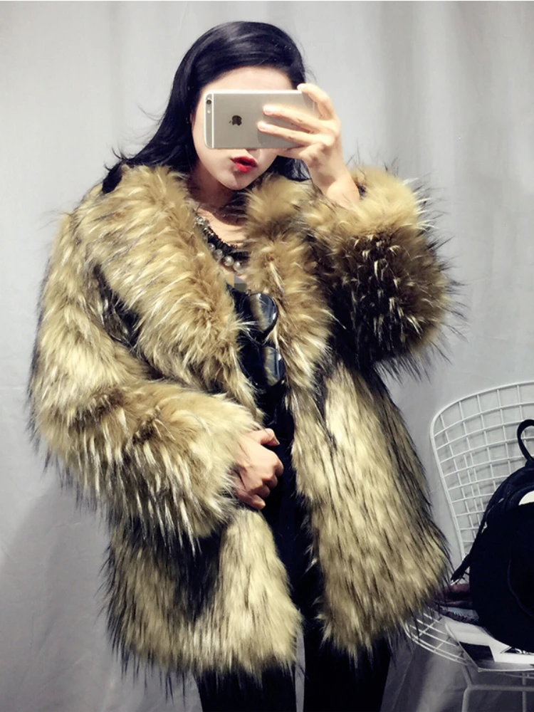 Women's Warm Faux Fox Fur Coat Winter Leisure Lapel Jacket Windbreaker Women Thick Fluffy Luxury Bontjas Warm Parkas Outerwear