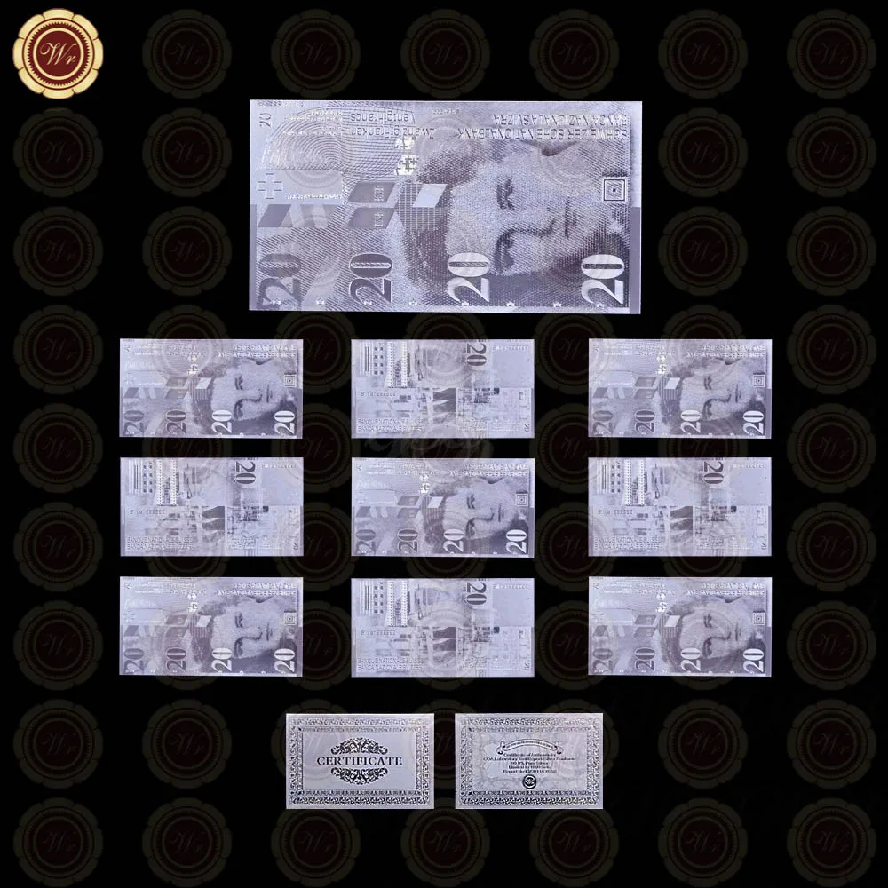 10 шт./набор сувенирные банкноты швейцарского серебра