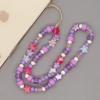 anti lost necklace phone charm chains purple beads star bracelet for women mobile phone case lanyard fashion jewelry accessories