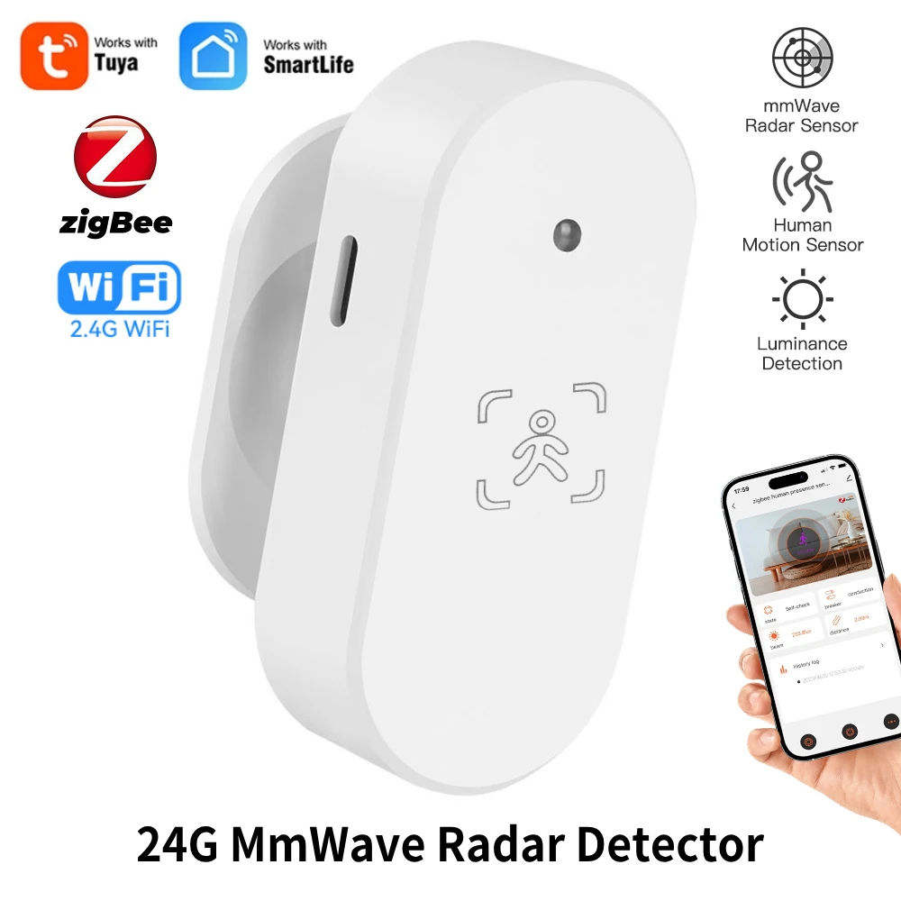 Tuya WiFi ZigBee умный датчик присутствия человека 24G MmWave радар-детектор с светильник