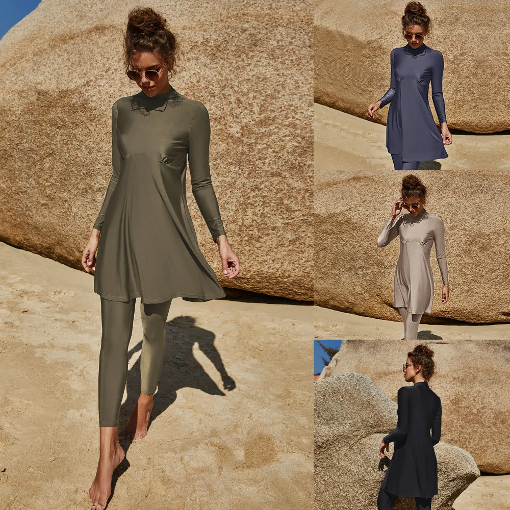 Summer Burkini Muslim Swimwear Two-Piece Women Plus Size Quick Dry Long Sleeve Swimsuit Conservative Beach Surfing Swimming Suit