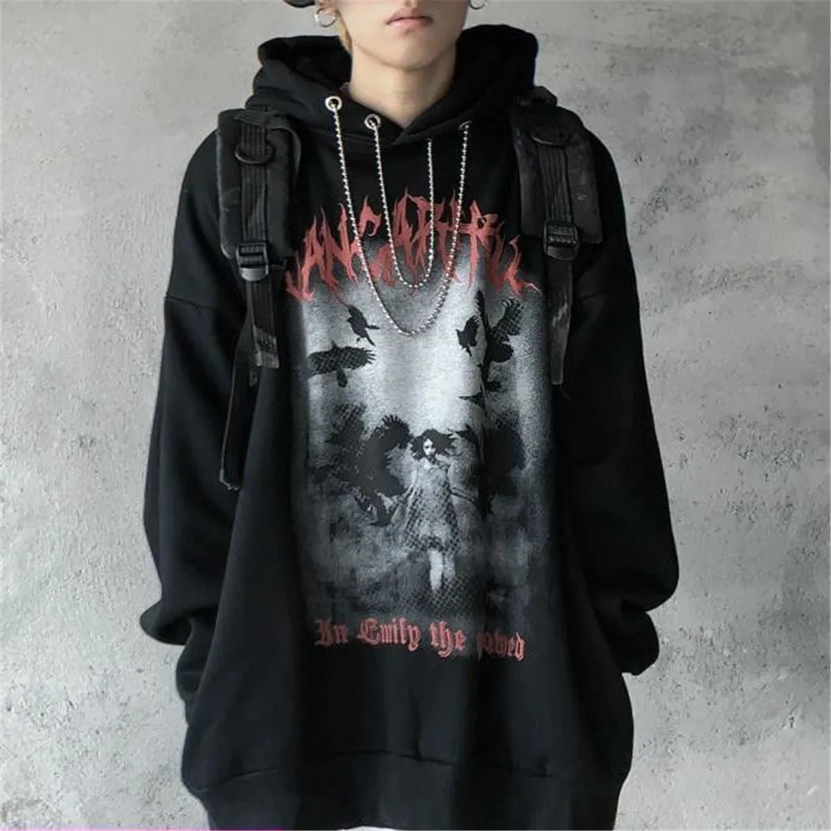 

Fashion Hip Hop Sweatshirt Winter High Street Gothic Sweatshirt Autumn Oversized White Tops Harajuku Punk Coats Streetwear Boys
