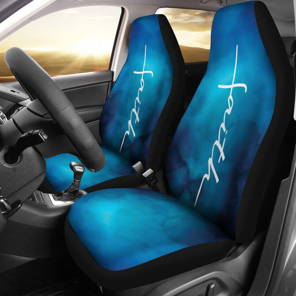 

White Faith Word Cross On Blue Ombre Car Seat Covers Religious Christi,Pack of 2 Universal Front Seat Protective Cover