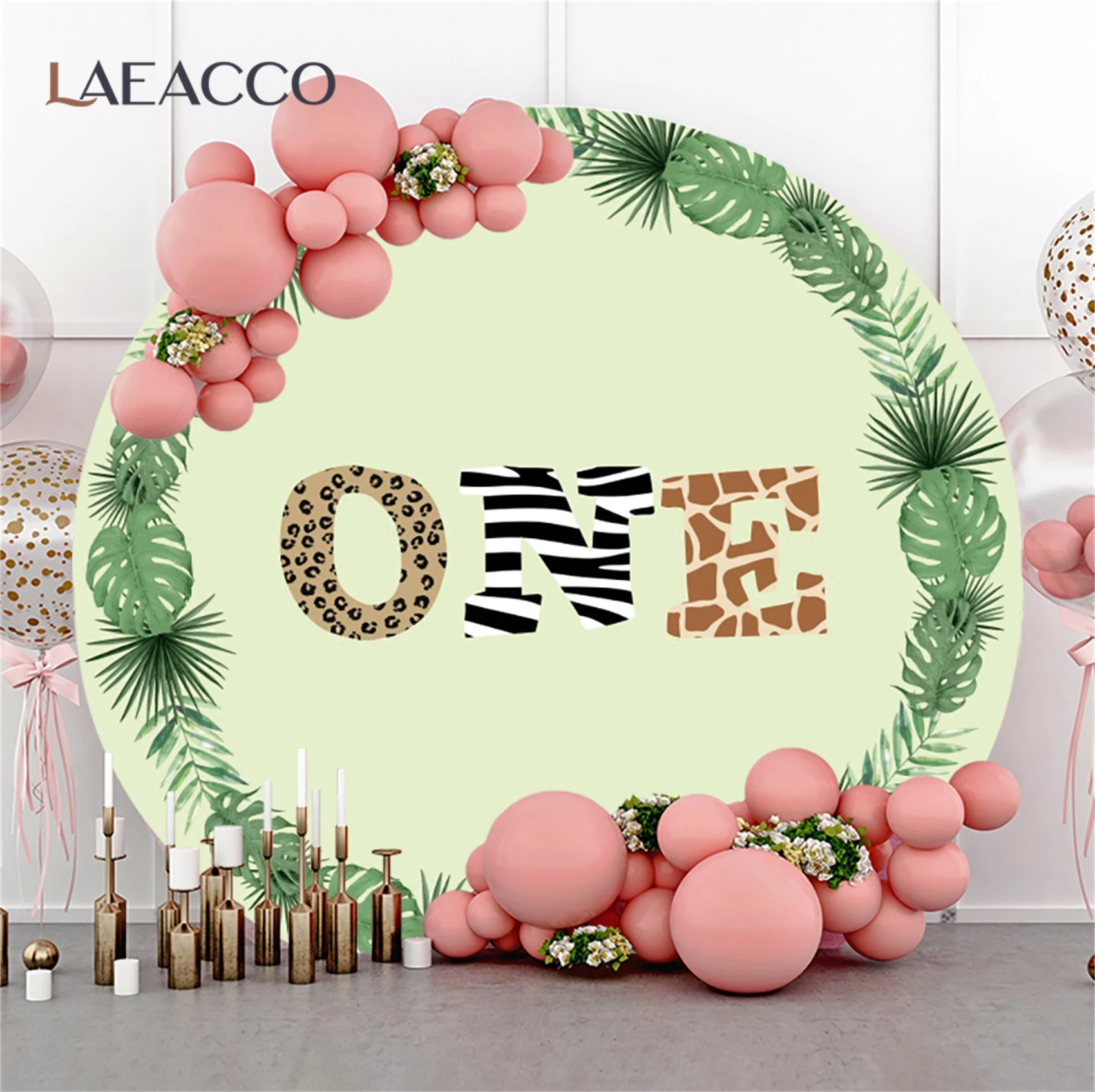 

Laeacco Baby 1st Birthday Party Round Background Jungle Safari Theme Party Decor Kid Portrait Custom Photography Circle Backdrop