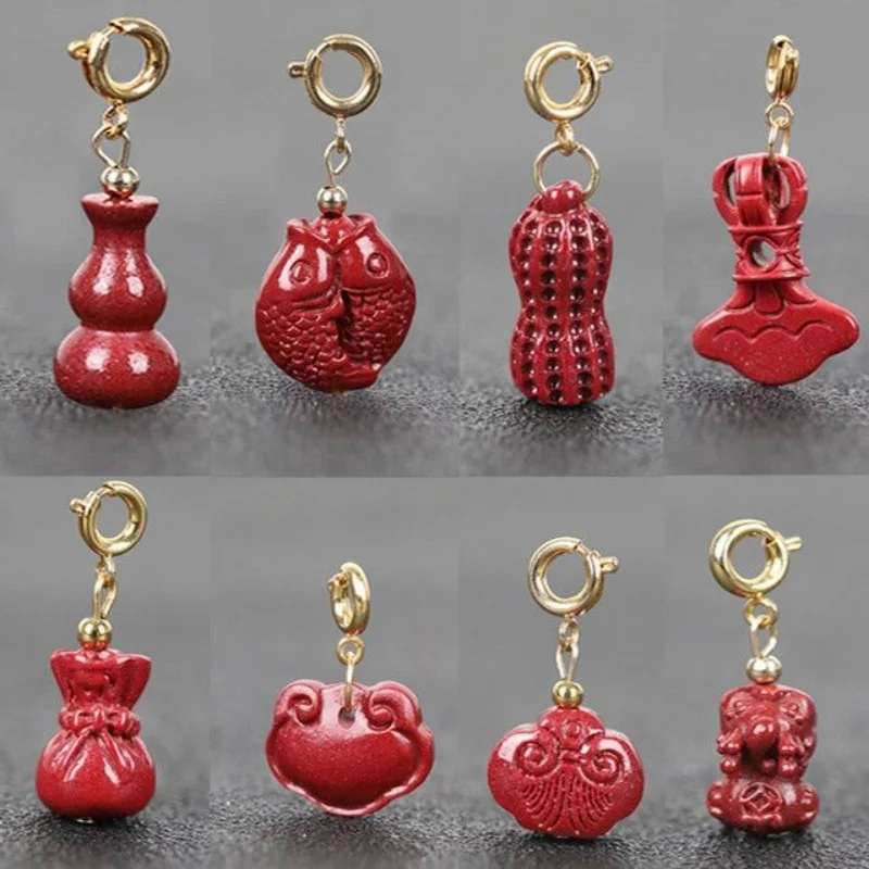 

Retro Cinnabar Accessorie Handmade Purple Gold Sand Gourd DIY Birth Year Lucky Red Rope Small Drop Gold-Plated Snap Hook Pendant