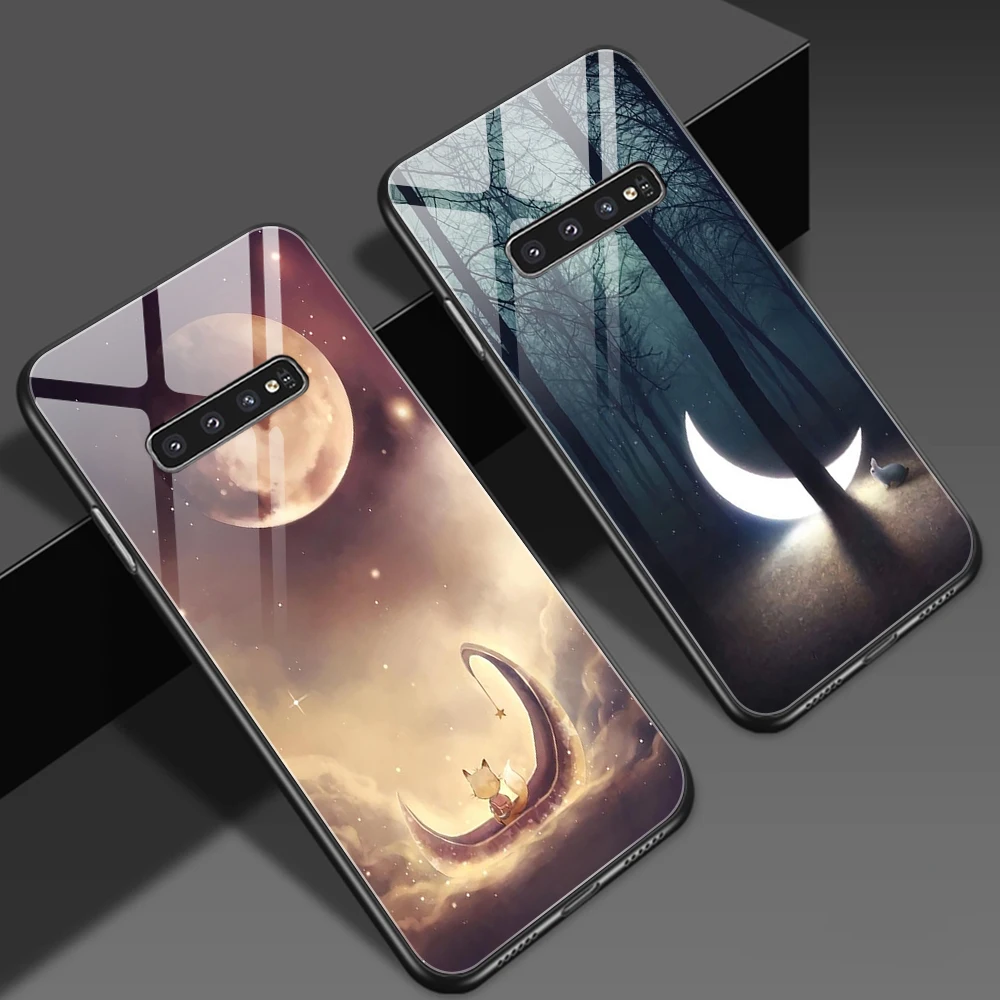 

Cool Moon Tempered Glass Case for Samsung Galaxy S22 S21 S20 FE Ultra S10 S9 S8 Plus 5G S10e NOTE 20 Ultra 10 Lite Plus 9 Cover