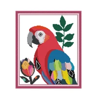joy sunday parrot and flower stamped diy cross stitch kits preprinted 11ct 14ct embroidery fabric embroidery craft home decor