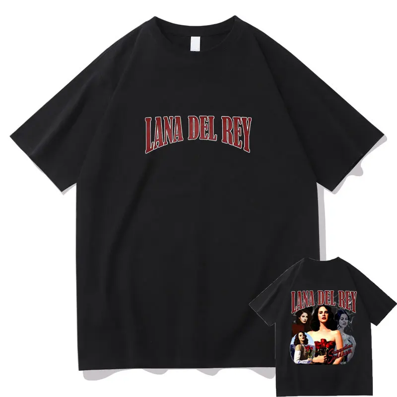 

Singer Lana Del Rey Double Sided Print T-shirt Men Women Hip Hop Rock Oversized Short Sleeve T Shirt Unisex Cotton Streetwear