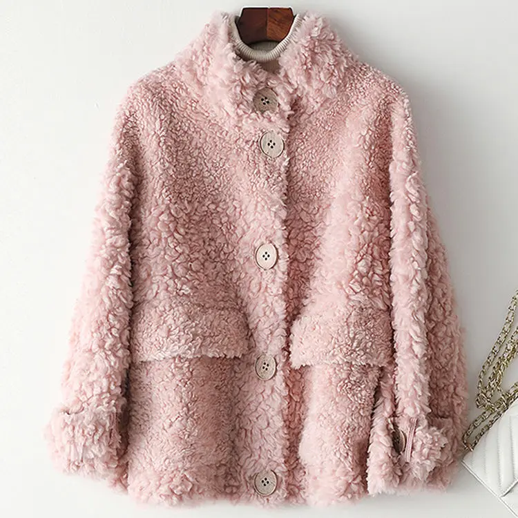 women fur Sheep Sheared Female Brief Paragraph Coat Keep Warm Thick Fur Coat Compound Fur Lambs Wool Coat Collar Shearling Coat