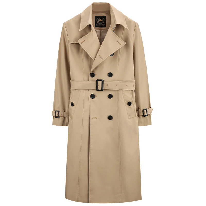 Мужская Длинная черная ветровка до колен непромокаемая британская трендовая