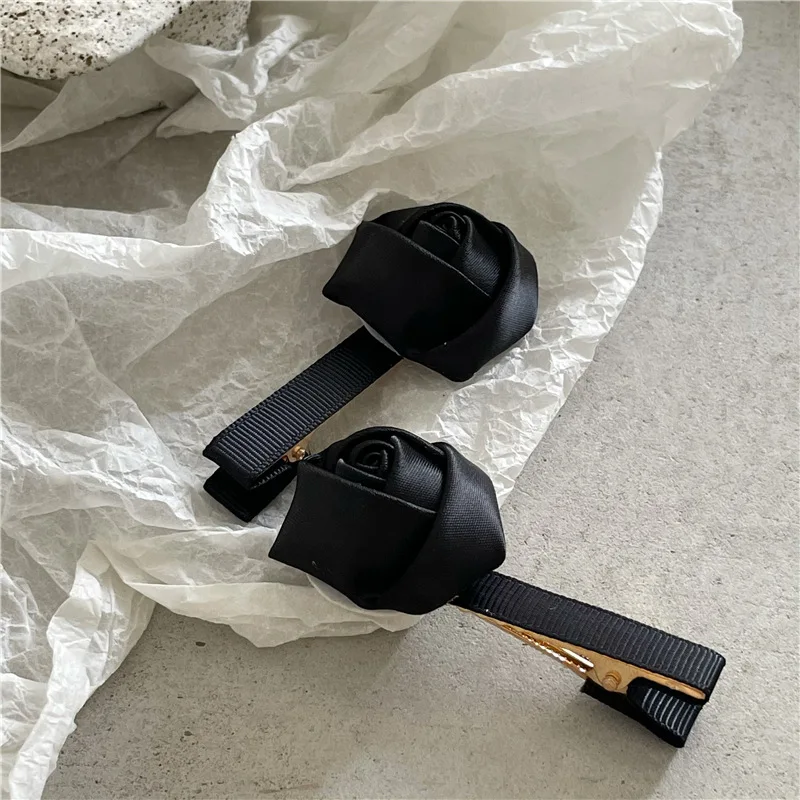 Женские заколки для волос с черной розой 2 шт. элегантные атласные однотонные