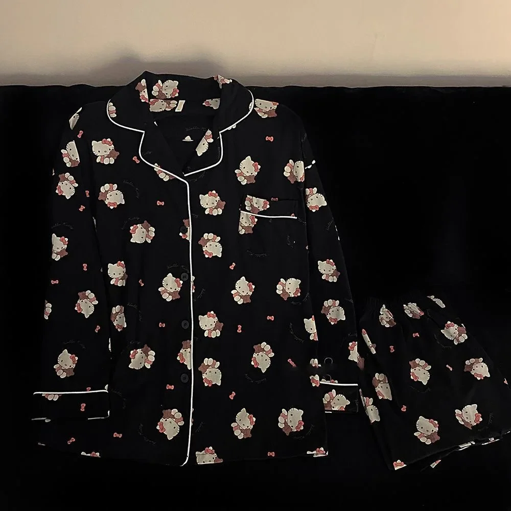 Sanrio Hello Kitty аниме женские пижамы весна осень милый KT кошачий принт свободные брюки
