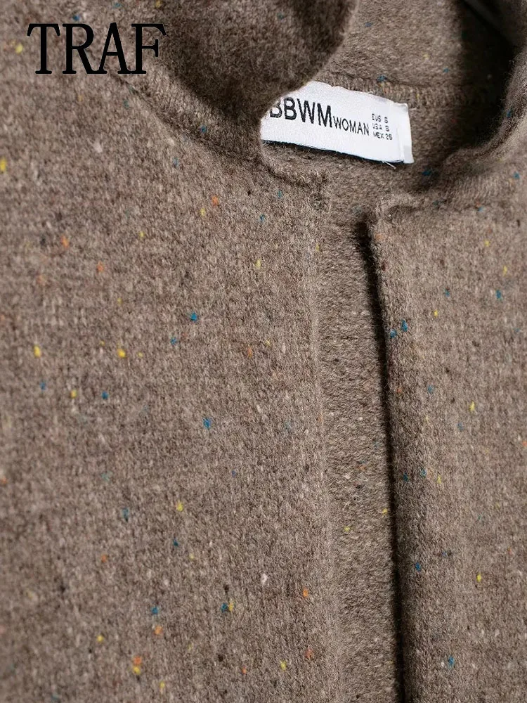TRAF 2024 женский теплый зимний кардиган осенний вязаный свитер с длинными рукавами
