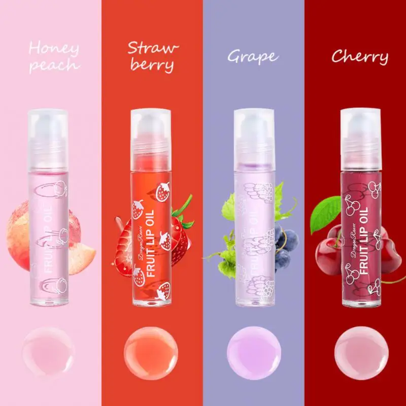 

4pcs Glass Lip Gloss Long-lasting Transparent Lip Glaze Lip Care Fruit Roll-on Lip Oil Set Plump Moisturizing Transparent Toot