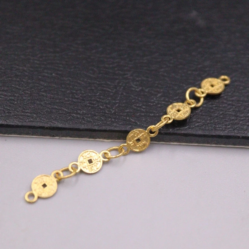 Настоящая удлинительная цепочка из желтого золота 18 карат счастливая резная