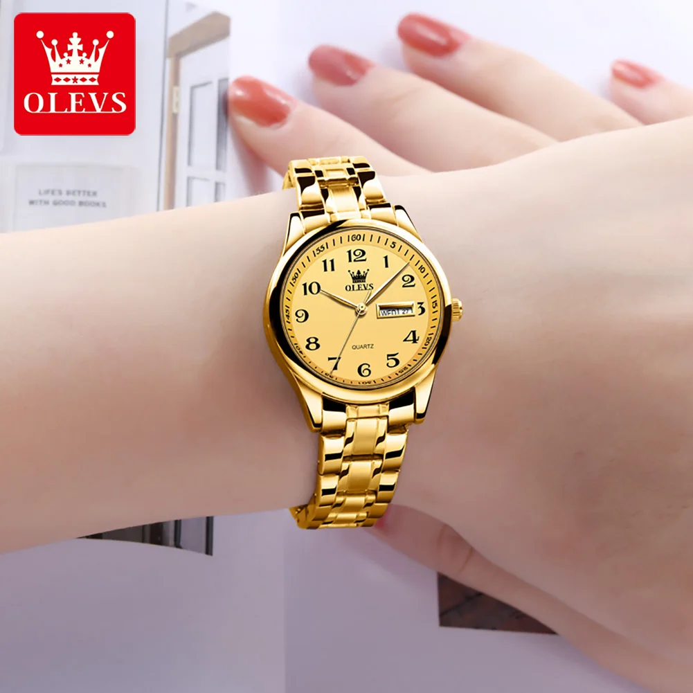 OLEVS Business Fashion Golden Watch for Women Luxury Waterproof Stainless Steel Woman Quartz Wrist Watches 5567 Ladies Clock
