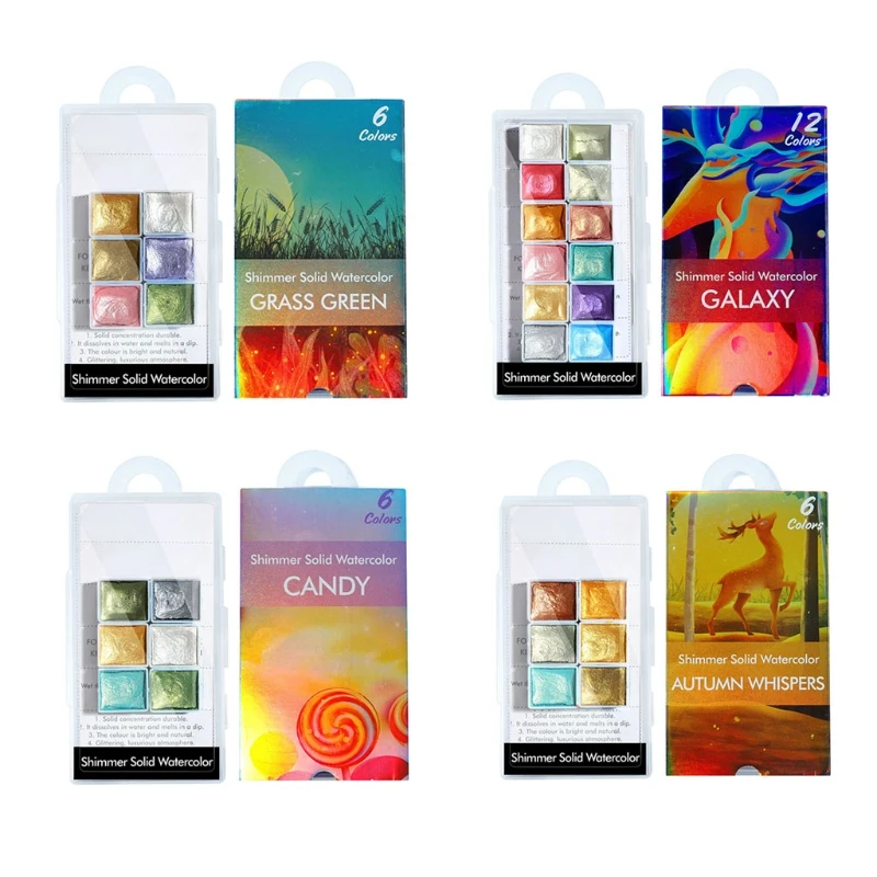 

6/12 Colors Nail Watercolor&Solid Pearl Glitter Powder Shimmer Nail Dip Powder Kit Nail Watercolor Paint Iridescent Nail Powder