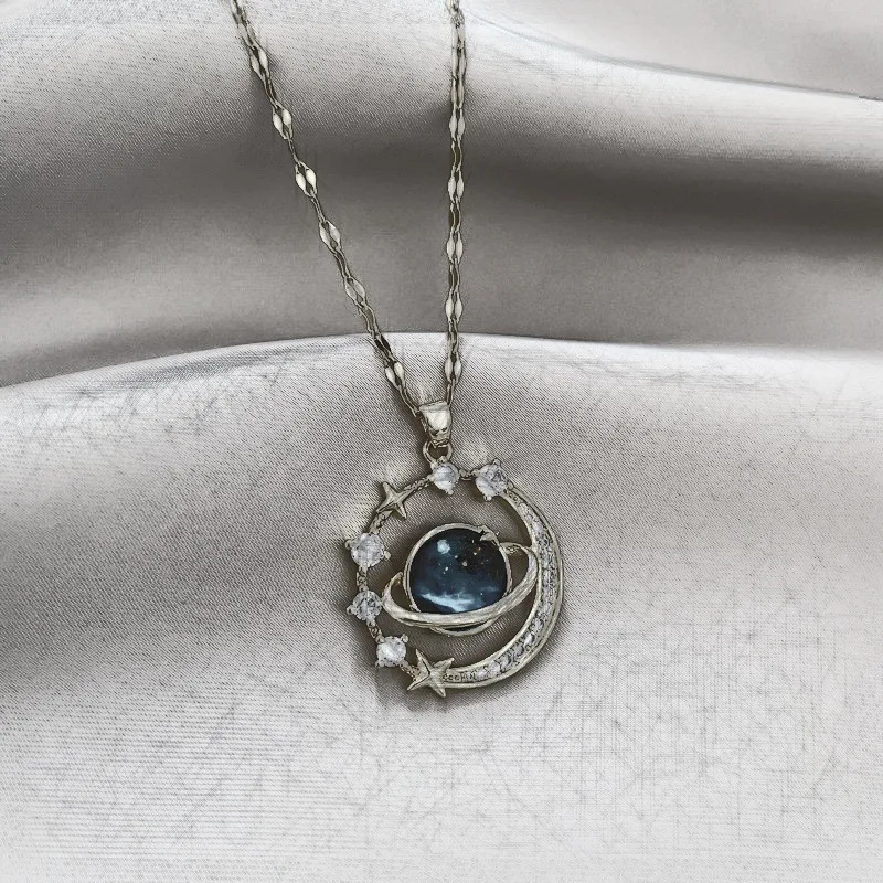 Золотое ожерелье с кристаллами звезда луна планета