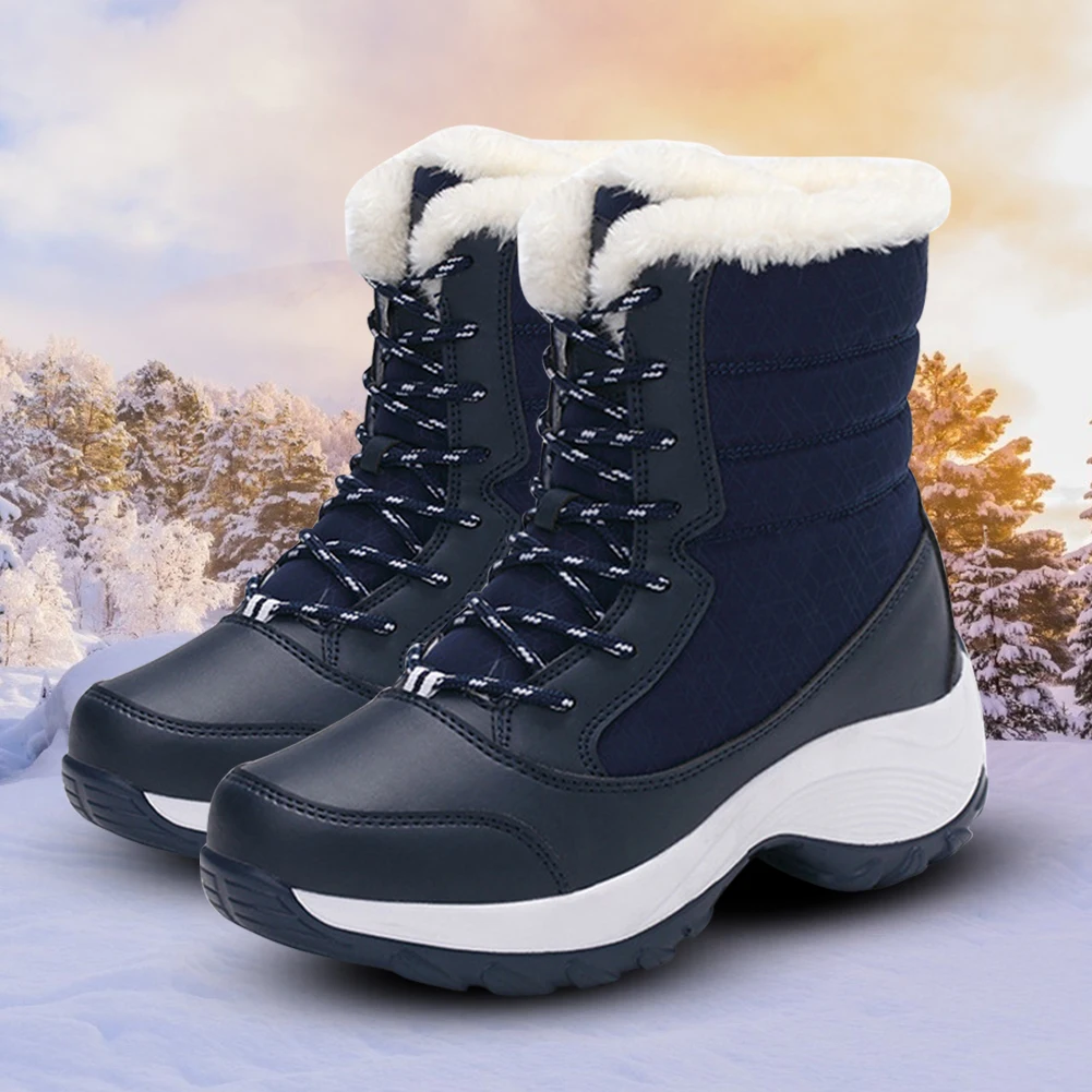 

Женские зимние ботинки на шнуровке, водонепроницаемые ботильоны, легкие, уютные, Нескользящие, на резиновой подошве, для кемпинга, лыжного с...