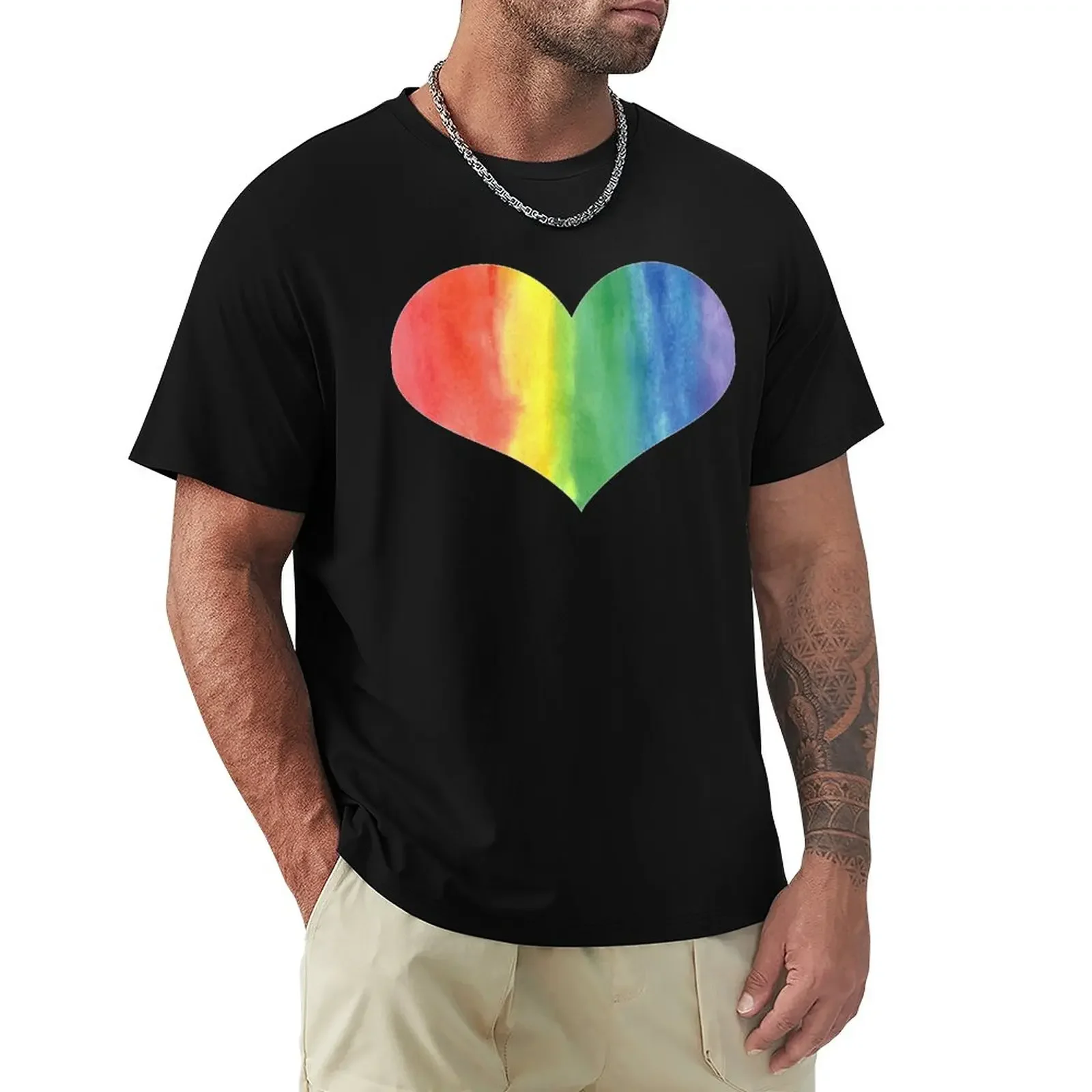 

Watercolor Rainbow Pride Heart T-Shirt hippie clothes blondie t shirt mens white t shirts