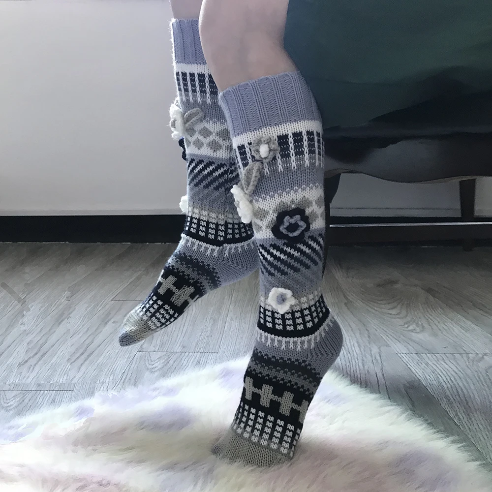 ins style new autumn and winter color long women's socks warm adult color matching crochet wool socks