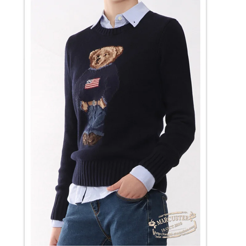 

Soft Basic Pulls 2023 New Womens Sweater Fashion Knitted Jumper Top Sueters Women Cotton RL Bear Sweaters De Mujer Free Shipping
