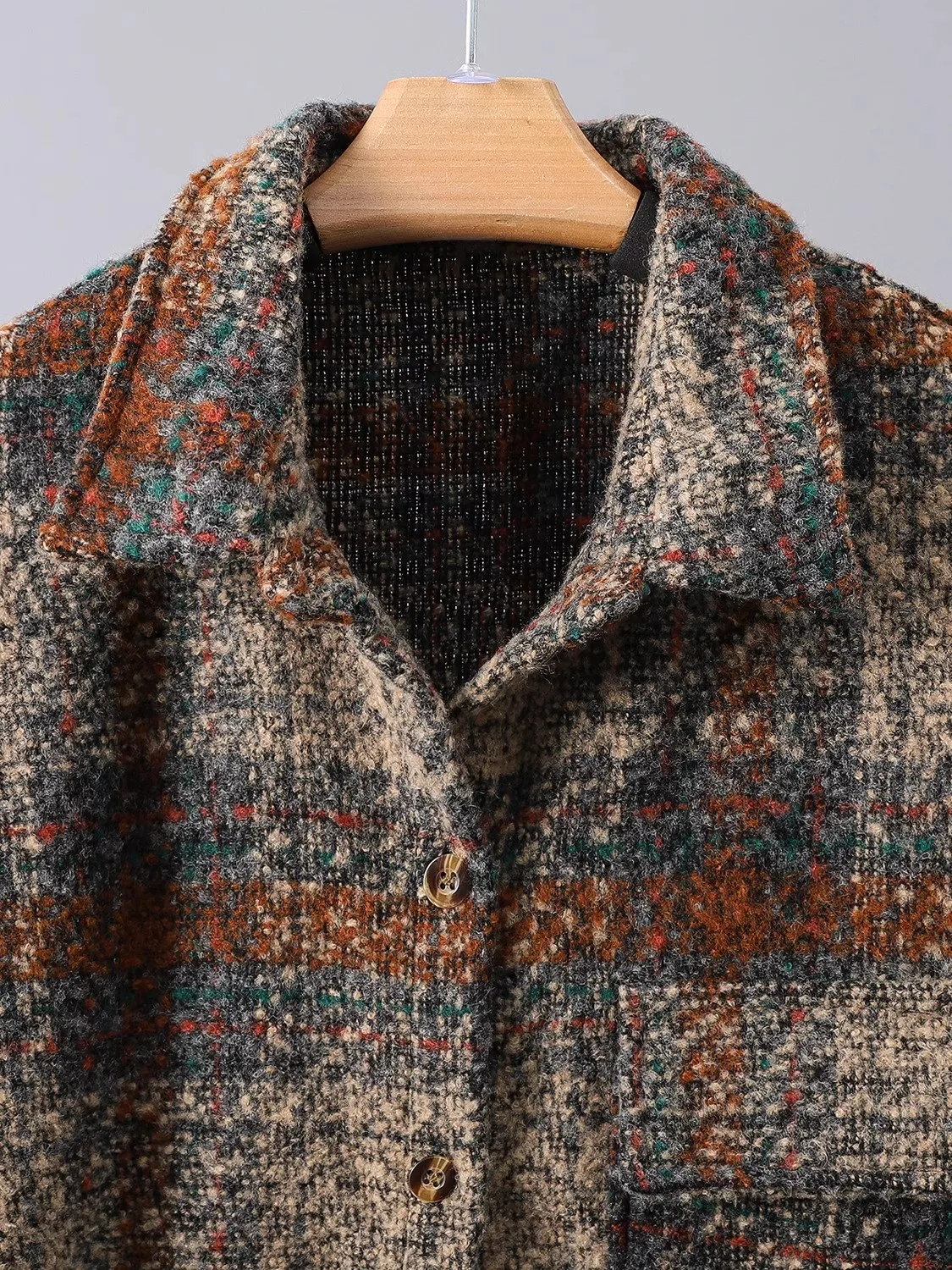 Женская клетчатая рубашка в стиле ретро осенне-зимняя плотная Шерстяная женская