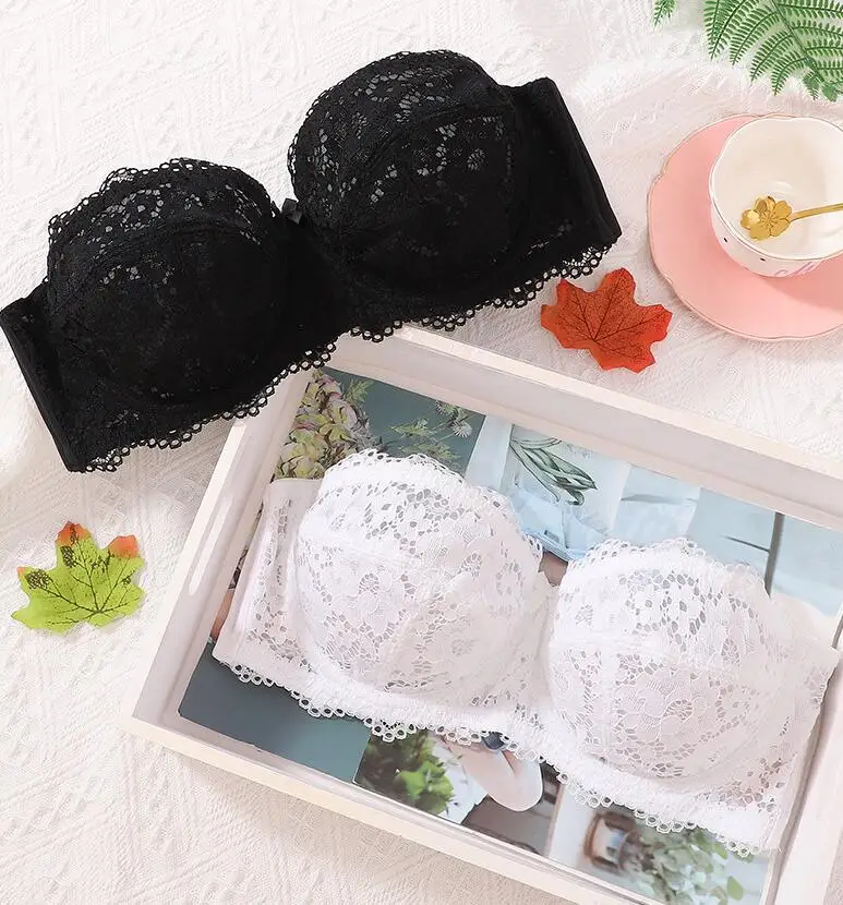 Womens Multiway Lace Strapless Bra Floral Embroidery Underwire Non Padded Bralette Lingerie for Woman 32 34 36 38 A B C D Black