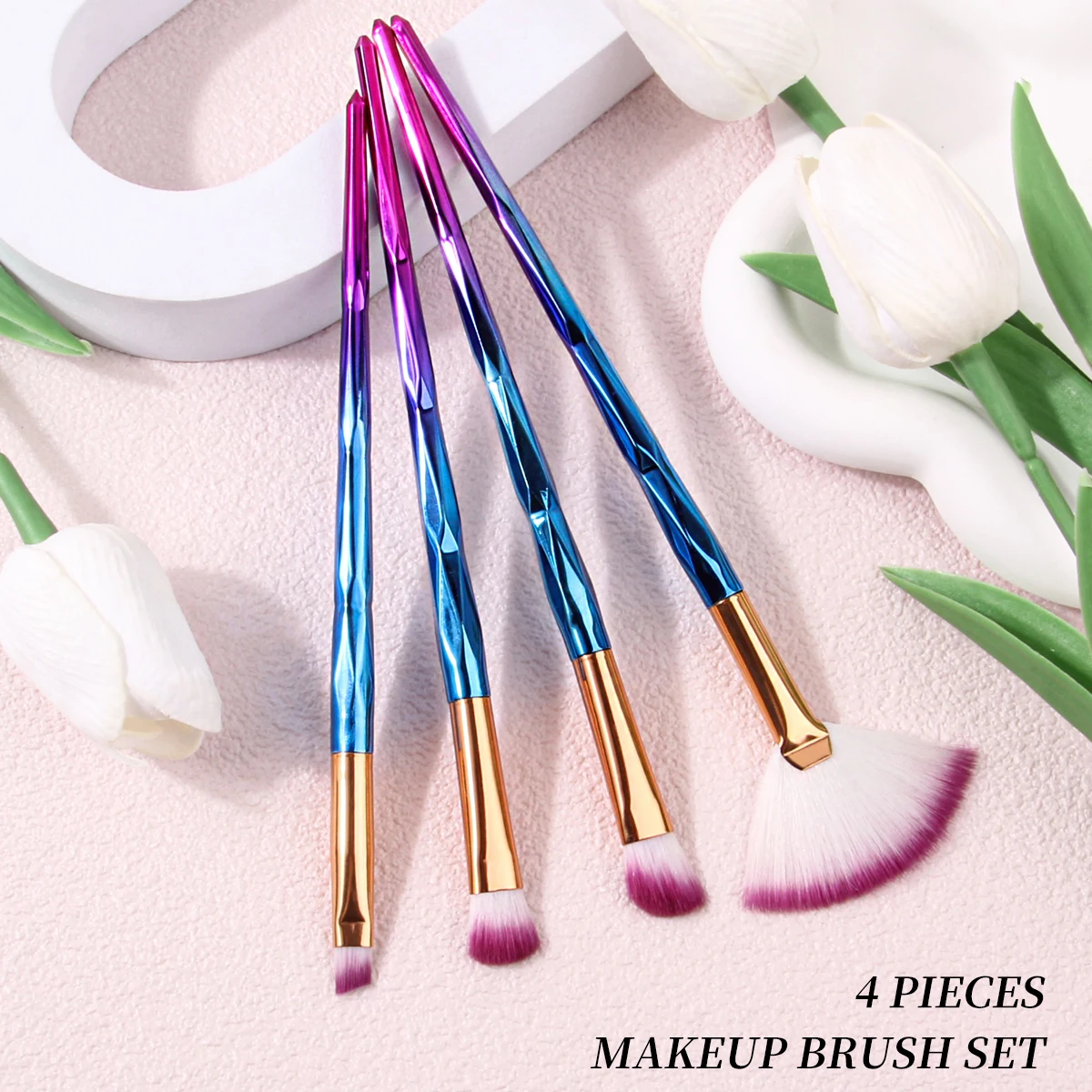 Набор Кистей Для Макияжа Из 4 Предметов Начинающих Блестящие Веерообразные Кисти