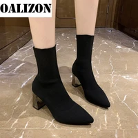 ankle chunky high heels sock chelsea boots 2022 women winter shoes fashion knitting luxury pumps designer sexy warm boots female