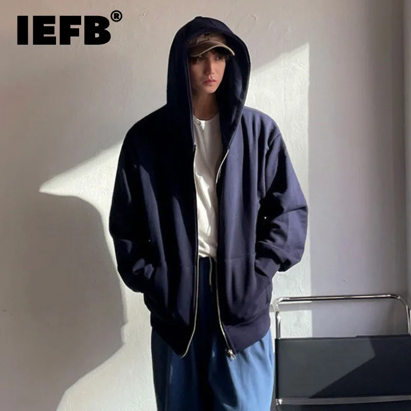 

Однотонный кардиган IEFB с капюшоном, свитшот, Мужская Весенняя Корейская свободная модная повседневная куртка на молнии, новинка 2023, мужские толстовки 9A7406