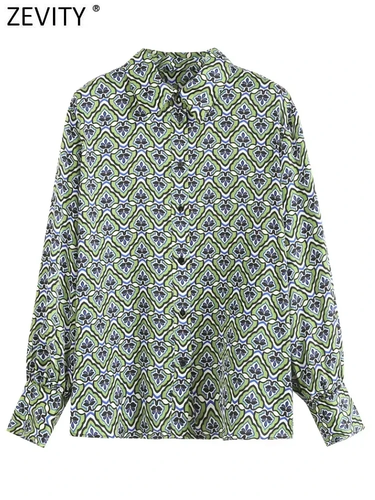 

Zevity Women Vintage Geometric Floral Print Business Smock Blouse Female Turn Down Collar Shirts Chic Chemise Blusas Tops LS3390