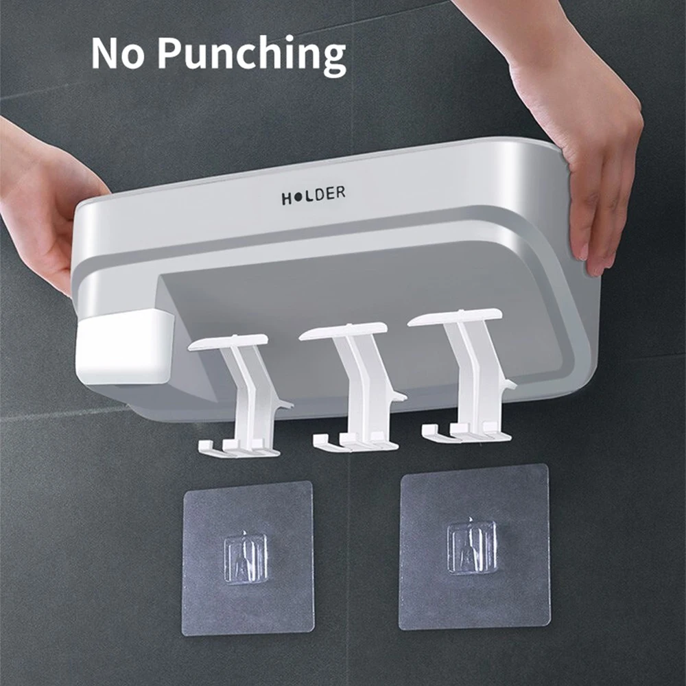 

Bathroom Storage Bath Storage Rack Wall-Mounted Toothbrush Holder Punch-Free Storage Rack Family Model With Toothpaste Squeezer