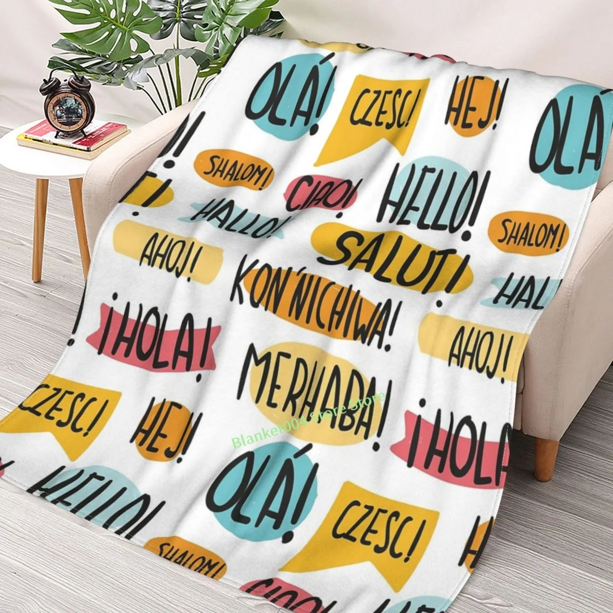 

Pattern Of Words Saying Hello In Many Languages Throw Blanket printed sofa bedroom decorative blanket children adult Christmas