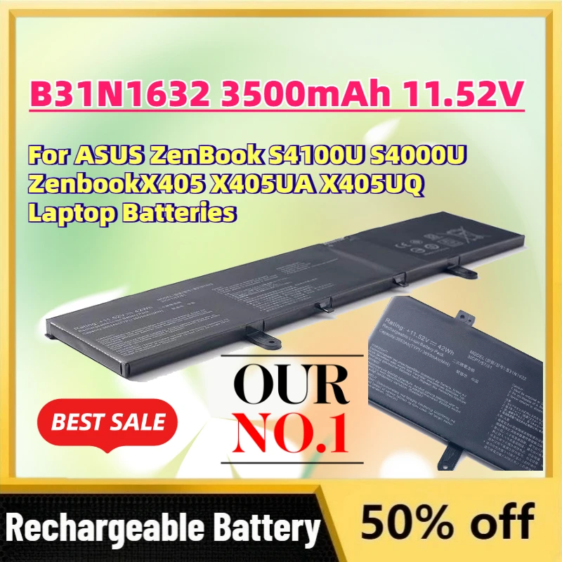 Фото Аккумулятор для ноутбуков ASUS ZenBook S4100U, S4000U, ZenbookX405, X405UA, X405UQ, замена B31N1632, 3500 мАч, 11.52В №1
