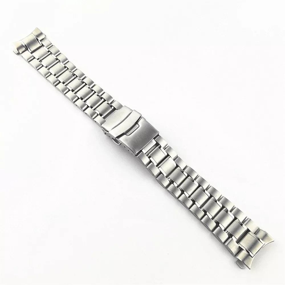 18mm 20mm 22mm 24mm Stainless Steel Curved End Watch Band Men Women Metal Solid Double Lock Buckle Strap Bracelet Accessories