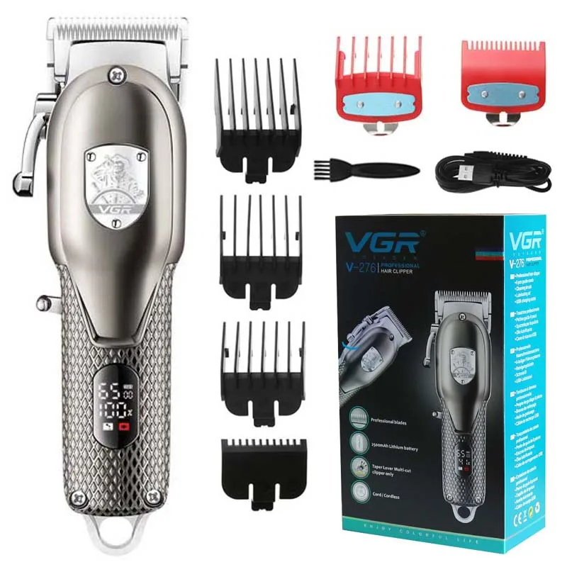 

VGR Full Metal Barber Lithium Battery Hair Clipper Professional Hair Trimmer for Men Beard Electric Haircut Machine Rechargeable