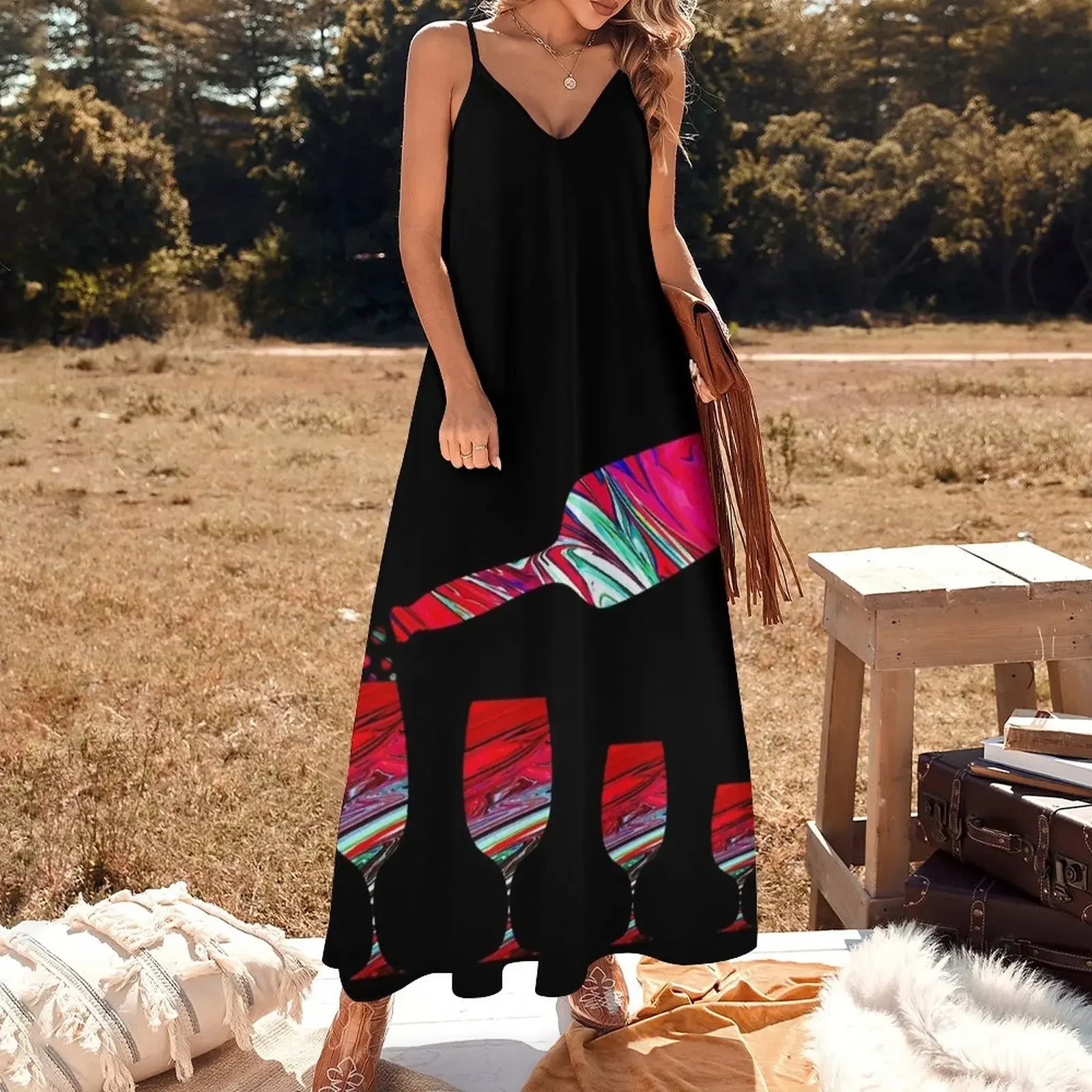 Красно-бордовое-моя чашка платье без рукавов эстетическая одежда роскошное