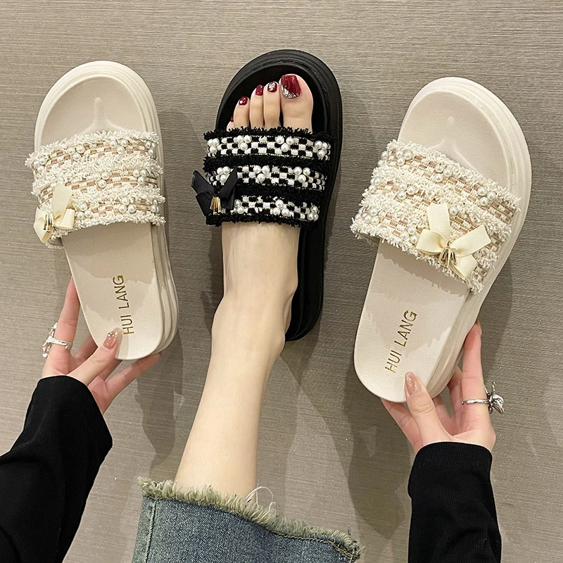 

2023 Women's Platform Slippers Summer Fashion Outdoor Beach Black Casual Ladies Shoes Flats Non-Slip Thick Sole Zapatos Mujer