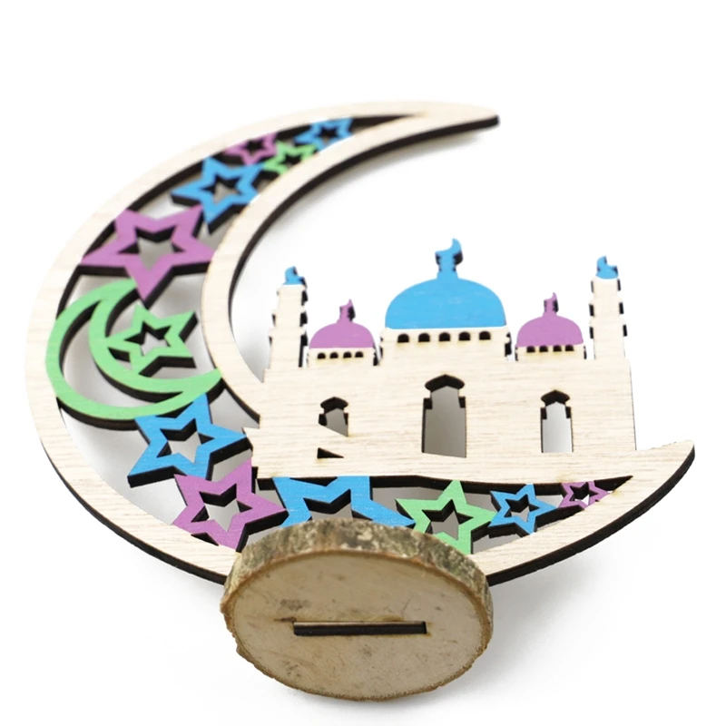 

Wooden EID Mubarak Decoration Moon Shape Ramadan Mubarak Ornaments Islamic Muslim Kareem Gifts