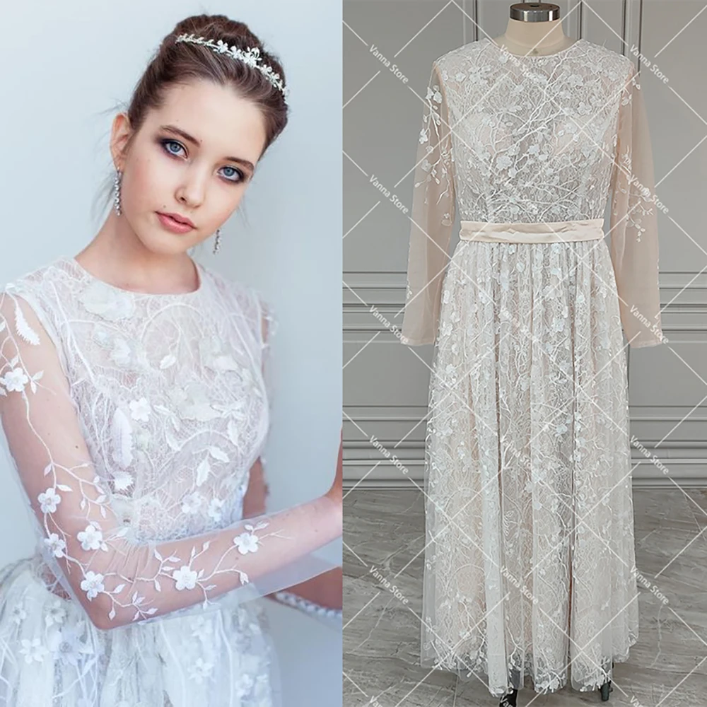 

Кружевное свадебное платье макси в богемном стиле с длинными рукавами и вышивкой