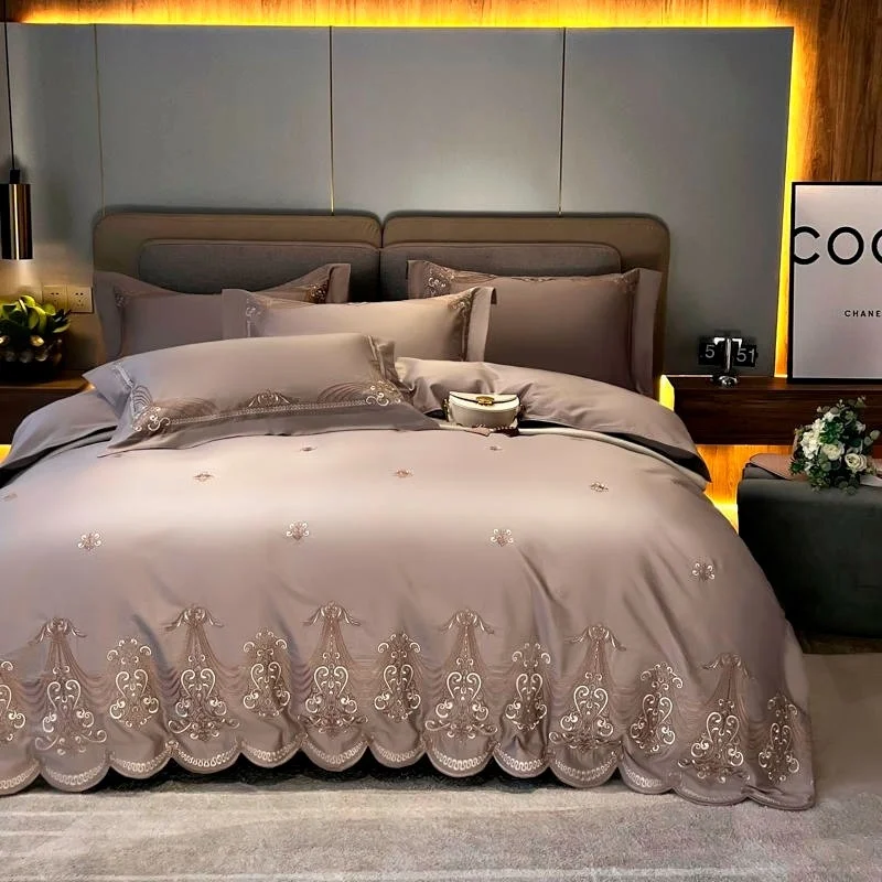 

Double Queen King size 4Pcs Soft and Embroidery Shabby Chic Luxury 1200TC Egyptian Cotton Bedding Set Comforter Cover Bed Sheet