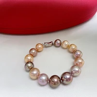 elegant 7 510 13mm natural south sea genuine multicolor round pearl bracelet for woman free shipping charm bracelet