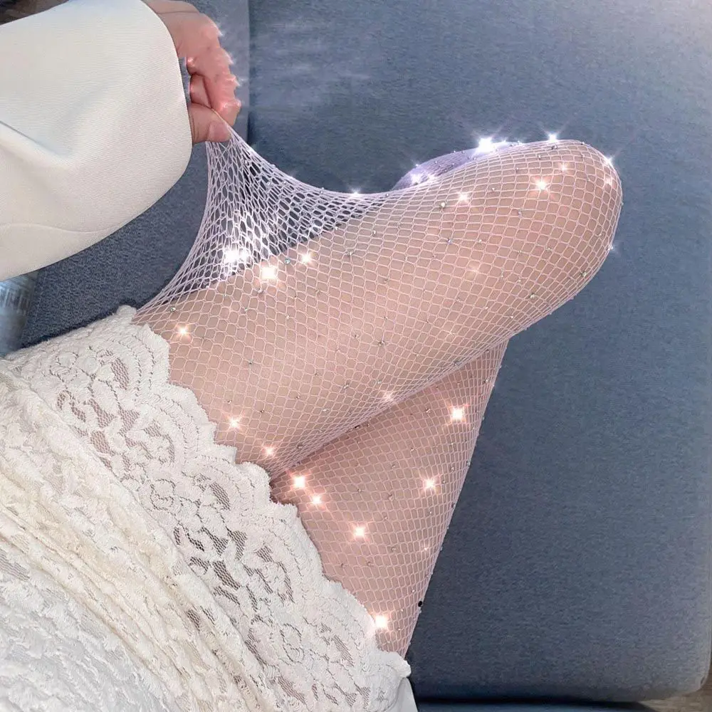 

Сексуальные прозрачные сетчатые носки в стиле «лолита» в стиле панк с вырезами, женские ажурные колготки, корейские чулки с кристаллами