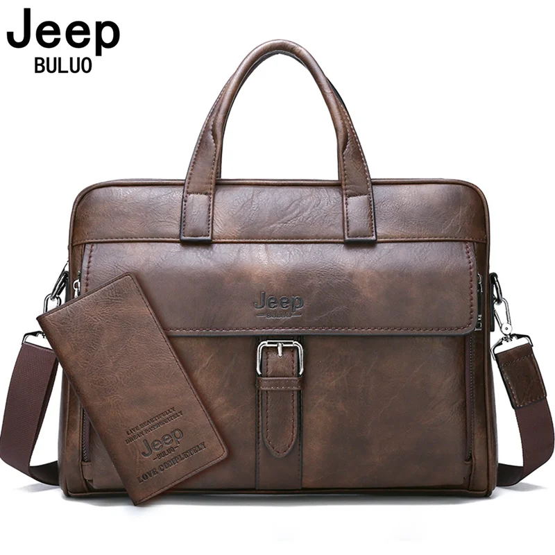 JEEP BULUO Men's New Business Briefcase Bag High Quality Travel Handbag For Man Split Leather 14 inches Laptop Messenger Bags