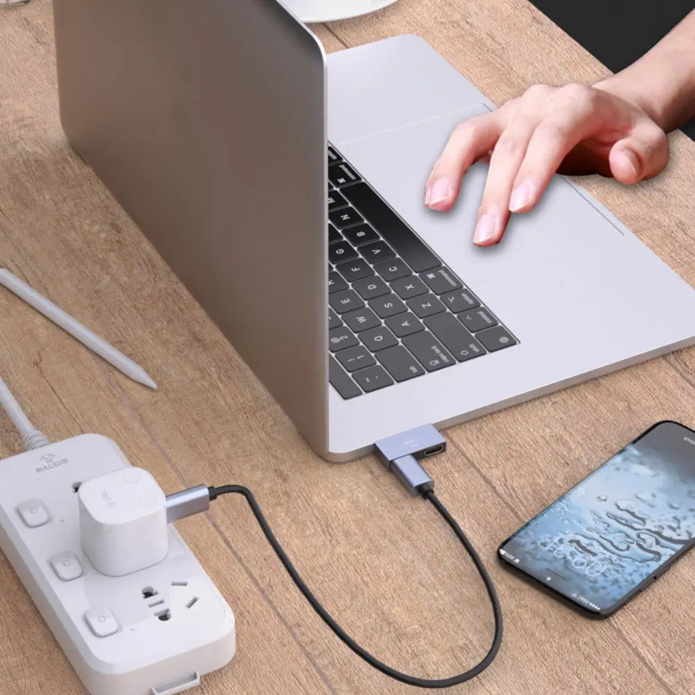 Фото Разъем-удлинитель 1–2 Адаптер Type-C Разветвитель Передача данных USB C «папа» на двойное зарядное устройство USB C «мама» PD №5